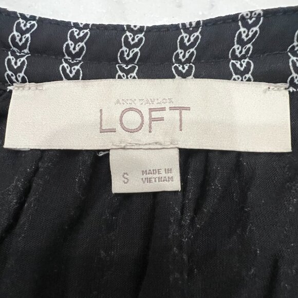 $59 Ann Taylor Loft Sleeveless Tie Neck Black White Stripe Top Size Small Blouse - Picture 2 of 7
